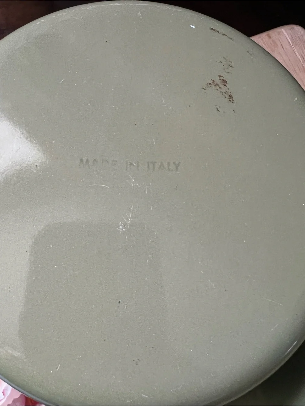 Vintage Avocado Green Enamel Over Metal Saucepans w/ 1 Lid Italian Made 1qt/2qt